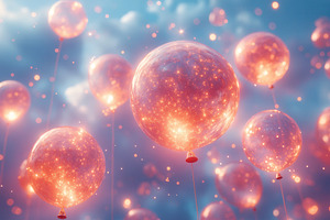 Colorful balloons floating against a, a Photo by Tanuart