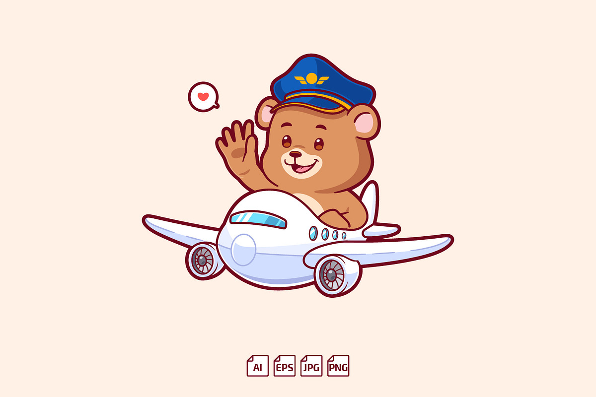 Brown Bear Pilot Riding Plane Icon, an Animal Illustration by tkzgraphic (Photo 1 of 3)
