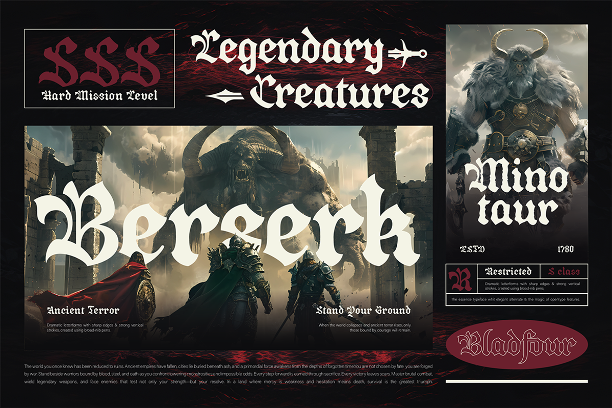 Bladfour - Epic Blackletter Typeface, a Blackletter Font by Burntilldead (Photo 4 of 11)