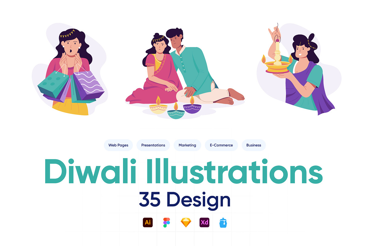 Diwali Illustration Art Set, a Seasonal Illustration by Prosymbols (Photo 1 of 8)