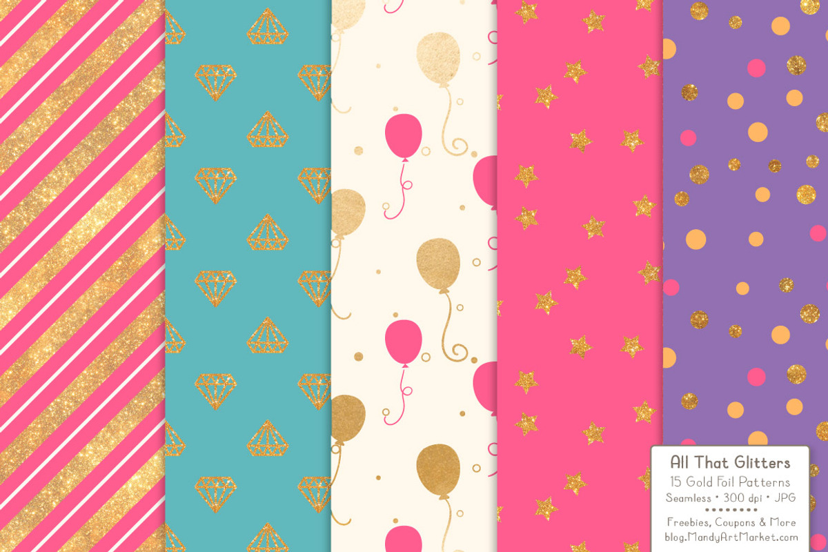 Crayon Box Gold Foil Digital Papers, a Pattern Graphic by Amanda Ilkov (Photo 2 of 4)