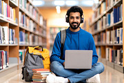 Student on the floor surrounded by notebooks, headphones, coffee, a School & Education Photo by DanFLCreativo (Thumbnail 2 of 2)