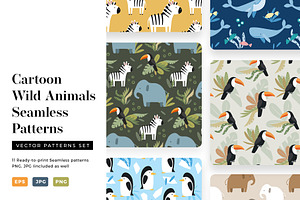 Cartoon Animals Seamless Patterns