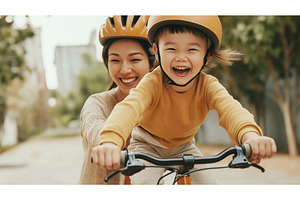 Asian mother and child joyfully, a Nature Photo by Sergey Kotenev