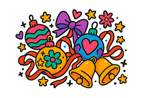 Christmas ornaments with colorful de, an Illustration by Dvoevnore photos