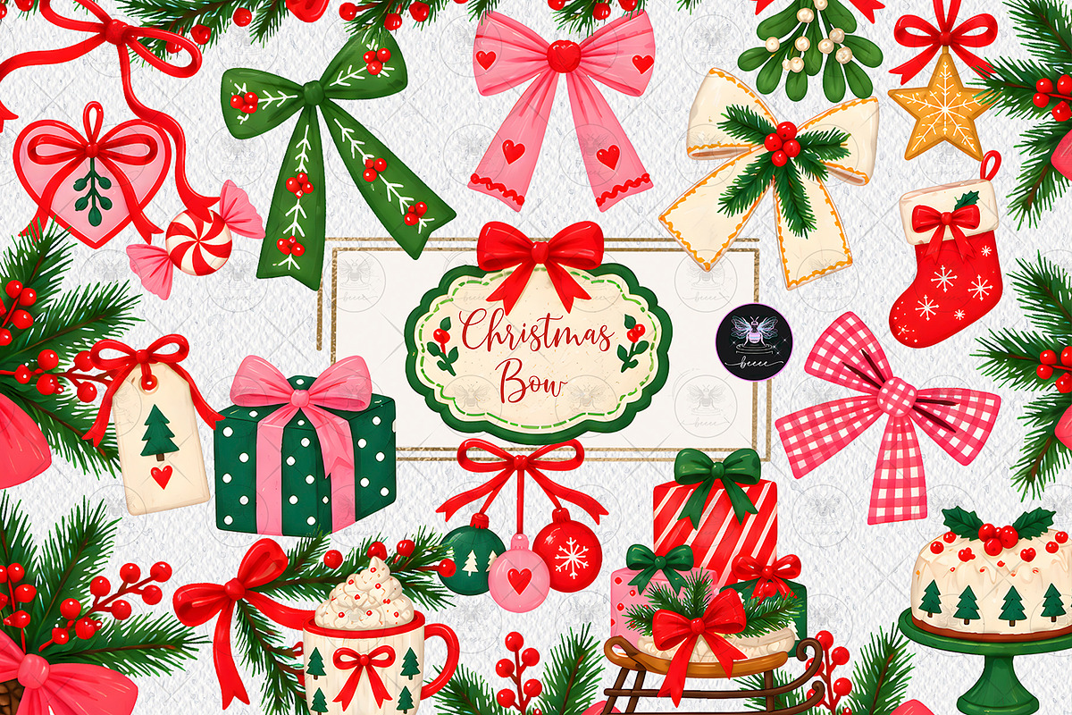 Christmas Bow Clipart, a Decorative Illustration by BigCakeBee (Photo 1 of 3)