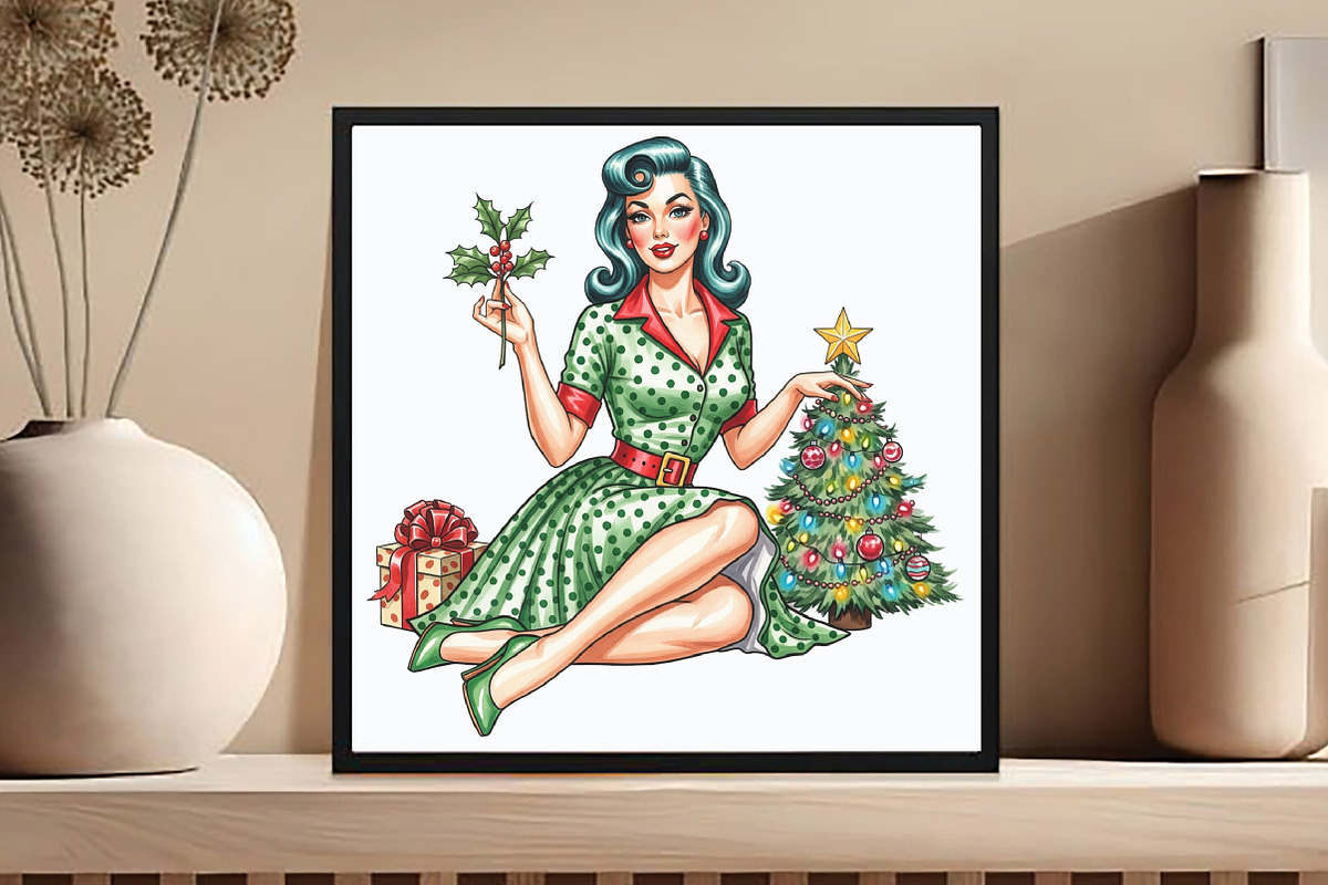 Vintage Pin Up Christmas Girl Clipar, an Illustration by DreamCafeArt (Photo 4 of 6)