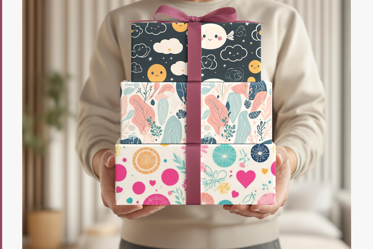 Man holding gift stack mockup, a Packaging Mockup by Rami's Mockups (Photo 2 of 5)