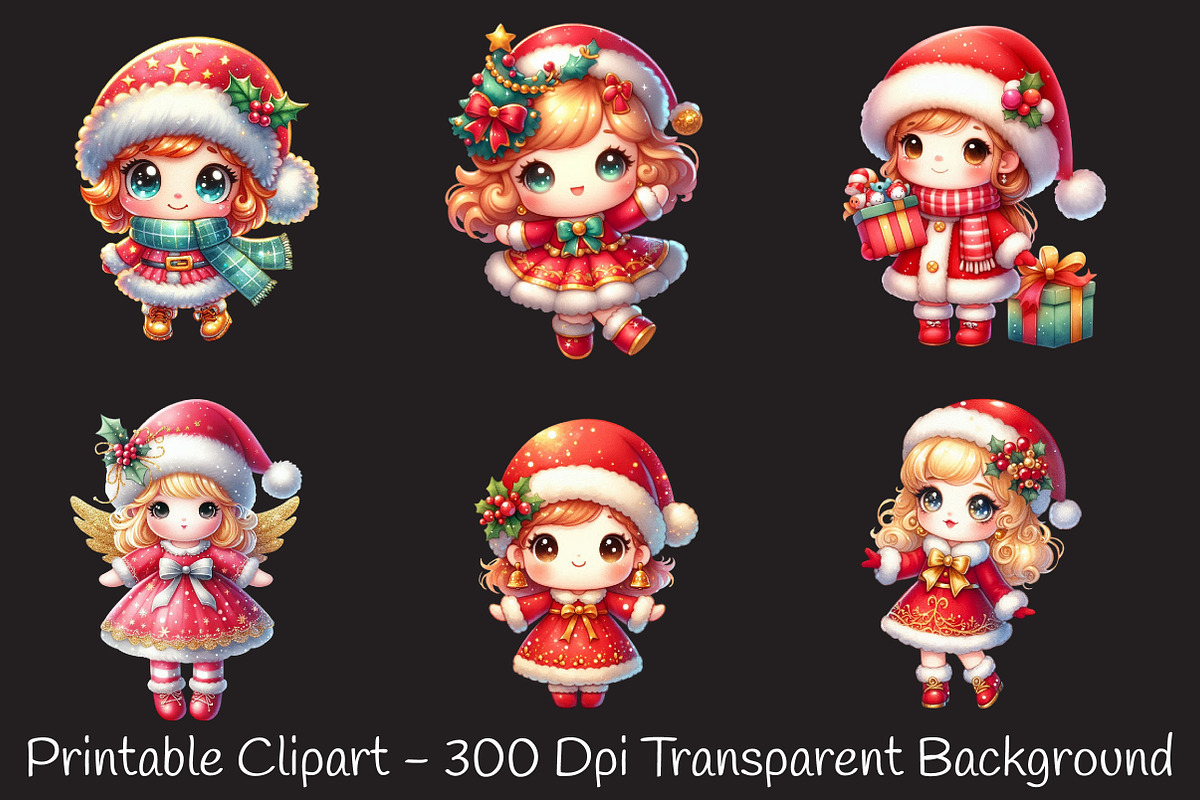 Christmas Cute Dolls Clipart, an Illustration by RobertsArt (Photo 4 of 7)