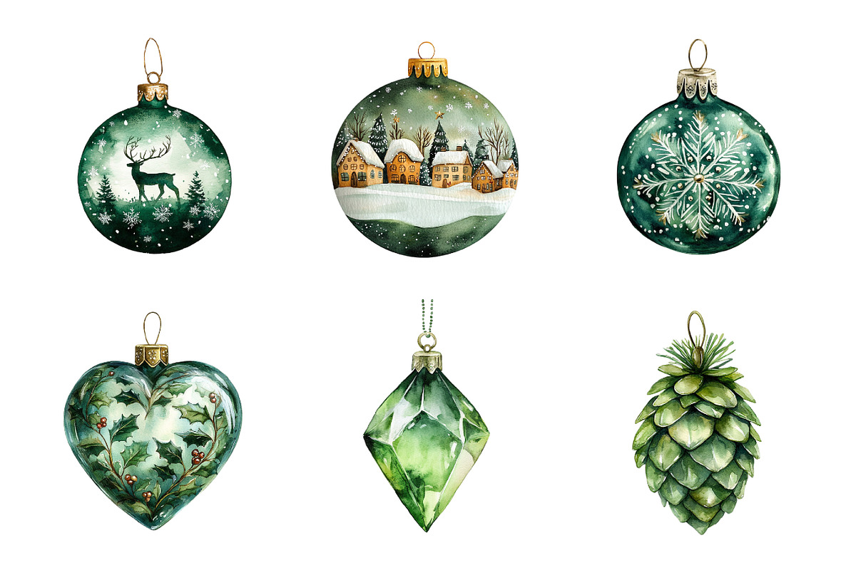 Green Christmas Balls Clipart Bundle, an Illustration by SinaCreation (Photo 2 of 7)