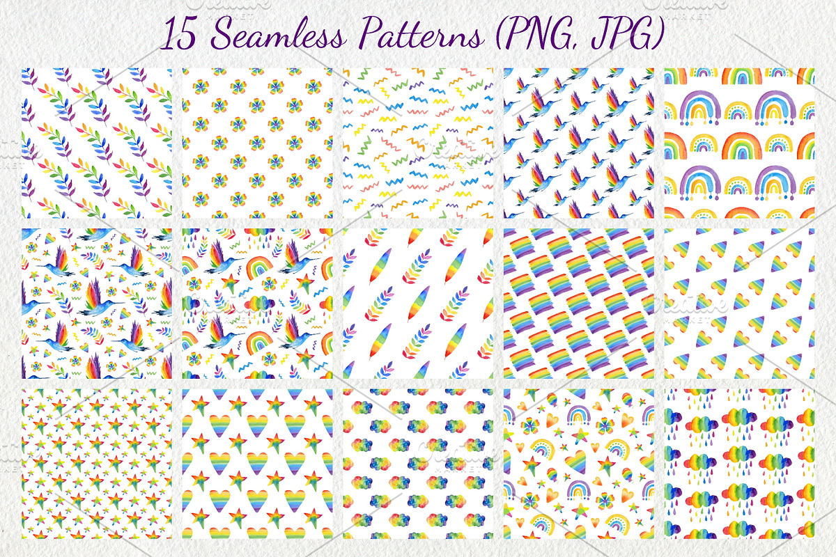 Watercolor Rainbow Clipart & Pattern, an Illustration by ArtIrisArt (Photo 3 of 22)