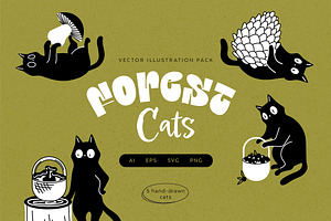 Forest Cats Vector Illustrations, an Animal Illustration by helenreveur