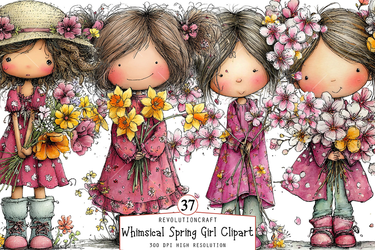 Whimsical Spring Girl Clipart, an Illustration by OK Design (Photo 1 of 6)