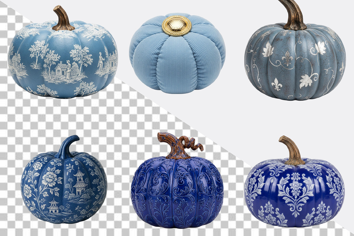 Blue Grandmillennial Pumpkin Clipart, an Illustration by SVGArt (Photo 2 of 8)