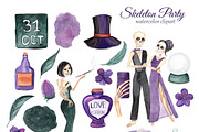 Skeleton Party Watercolor Clipart, an Illustration by s.yanyeva (Thumbnail 4 of 5)
