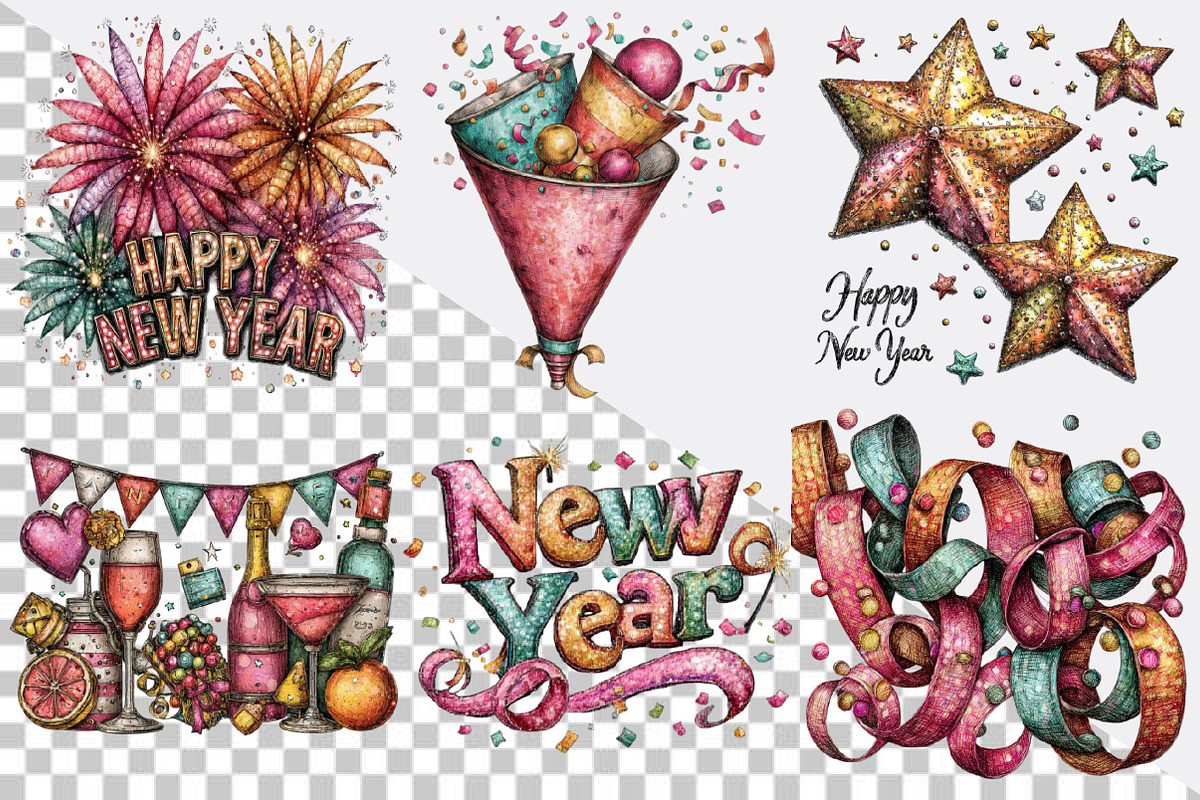 Happy New Year Clipart PNG Clipart B, an Illustration by SVGArt (Photo 6 of 8)