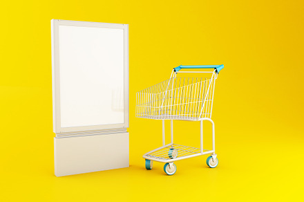 3d Blank signboard and Shopping cart, a Background Photo by Mego-studio