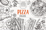 Hand drawn Pizza frame. Ingredients., a Food Illustration by natadanko (Thumbnail 1 of 2)