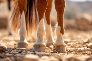 Horse legs walking on rocky ground in a warm setting during late afternoon, an Animal Photo by AlyaAnd