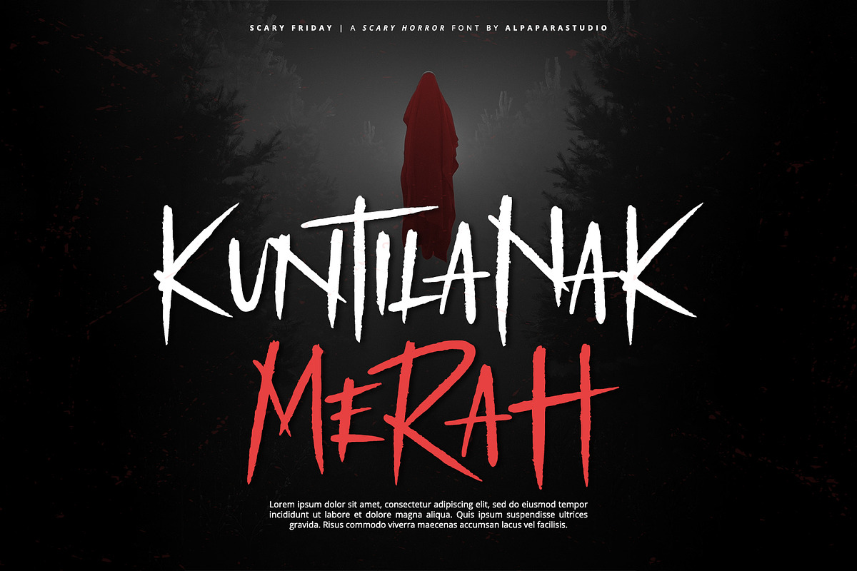 Scary Friday - Horror Display Font, a Script Font by Alpaprana (Photo 2 of 11)