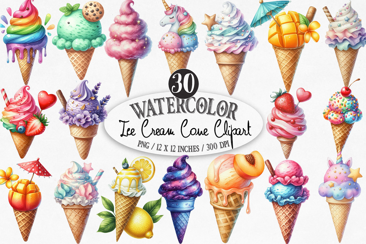 Ice Cream Cone Clipart, an Illustration by Designking (Photo 1 of 4)