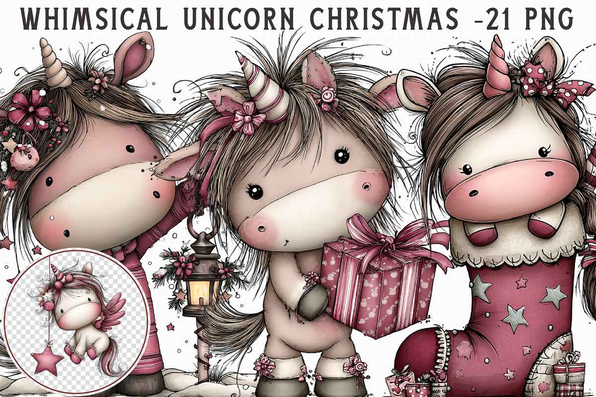 Whimsical Unicorn Christmas Clipart, an Illustration by Libby Wishes (Photo 1 of 7)