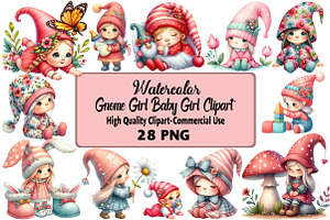 Gnome  Baby Girl Clipart, an Illustration by Daily.Designs