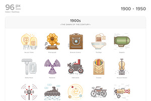 20 Century History.Color Line Icons