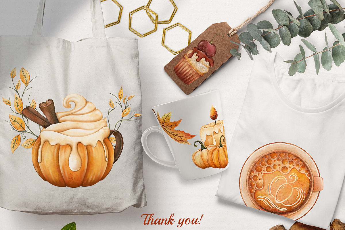 Watercolor Pumpkin spice Clipart PNG, a Food Illustration by Mespilia (Photo 5 of 5)