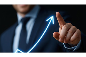 Businessman points at upward trend, a Business Photo by Lermont51