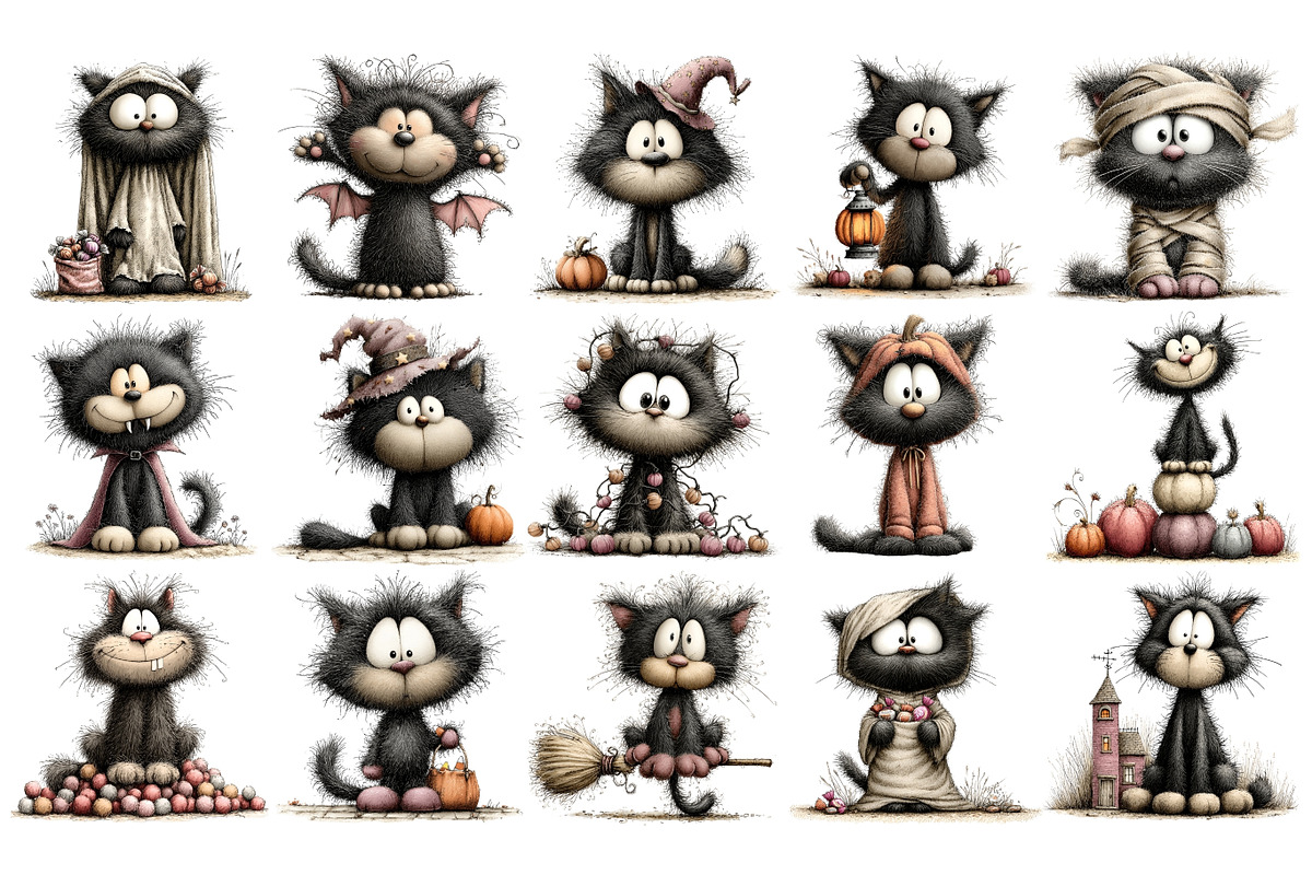 Halloween Cat PNG Clipart Bundle, an Animal Illustration by Nicolle's Colorful Art (Photo 2 of 5)