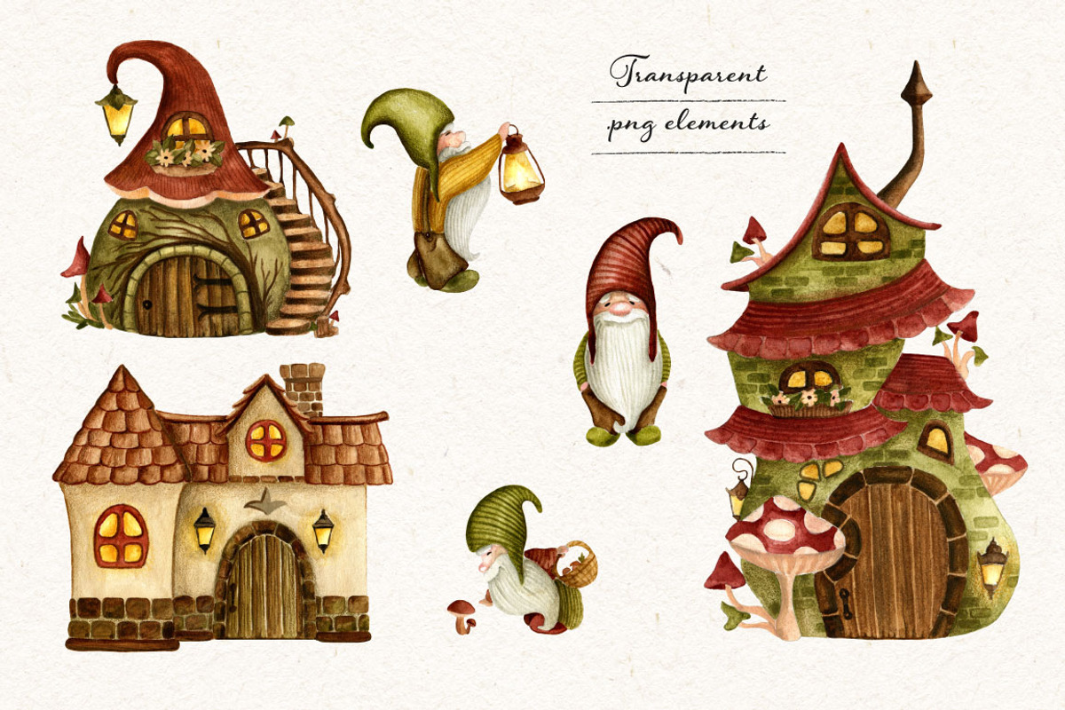 Watercolor gnomes. Big bundle, an Illustration by JuliaBadeeva (Photo 3 of 27)