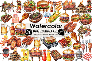 Watercolor BBQ Barbecue Clipart, an Illustration by Black Bird Studio