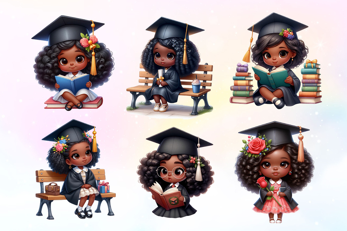 Cute Black Graduation Girl Clipart, a Work Illustration by Dream Creation (Photo 2 of 5)