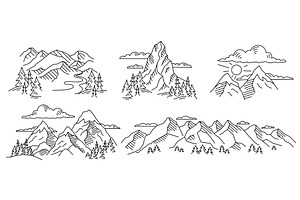 Mountains Landscape. Line Sketch