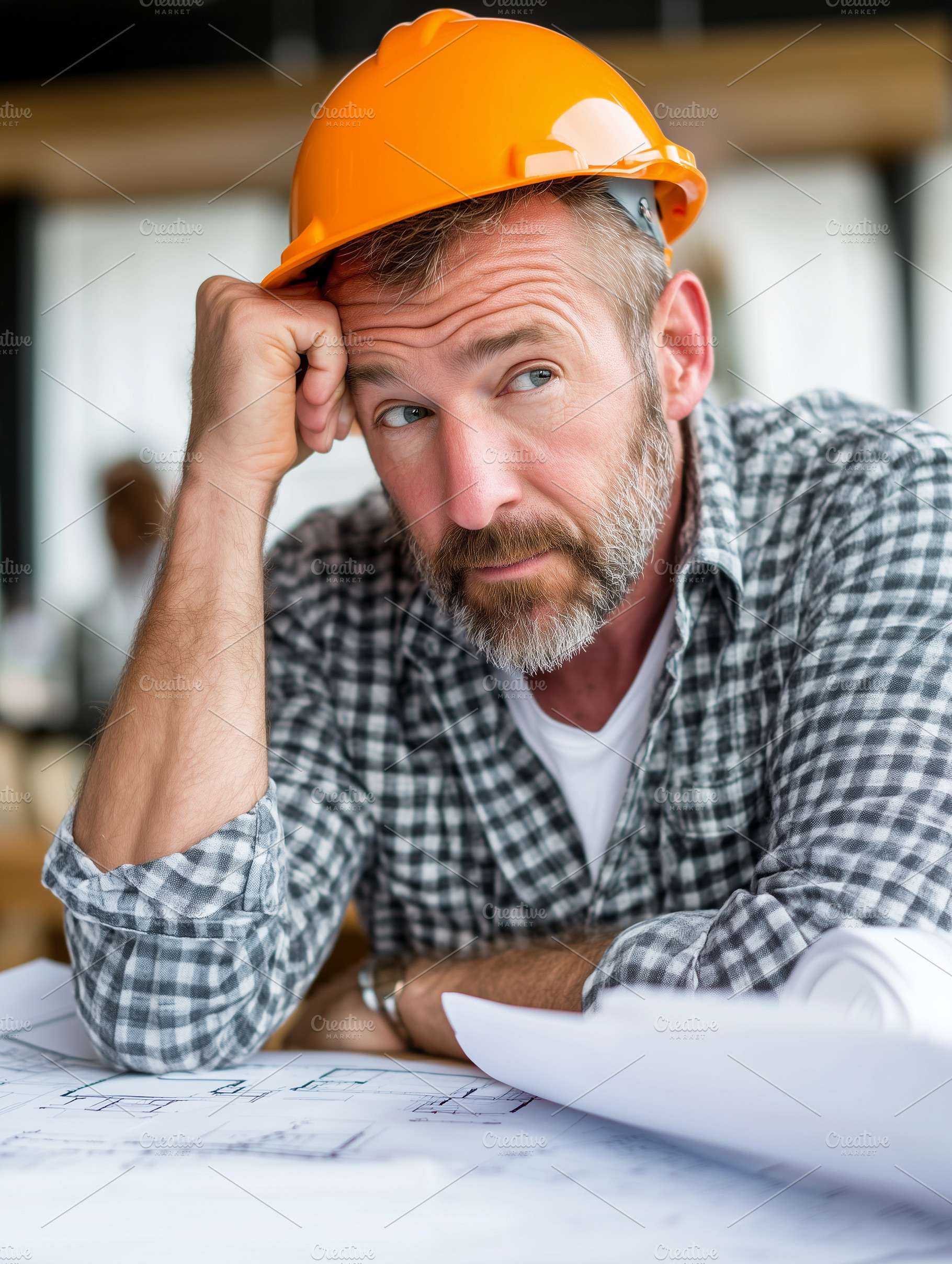 Thoughtful construction worker, an Industrial Photo by MistyDay