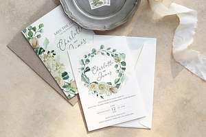 Cream Roses Wedding Invite Set