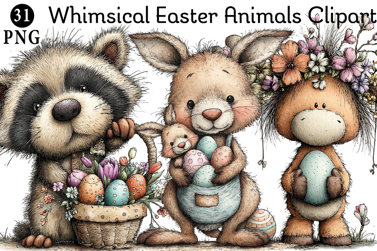 Whimsical Easter Animals Clipart, an Illustration by Daily.Designs (Photo 1 of 7)