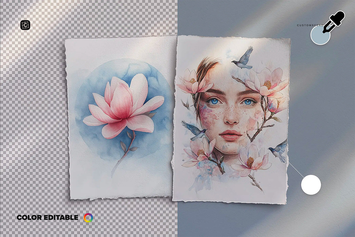 Two A4 Deckled Edge Paper Mockup, a Product Mockup by Custom Scene (Photo 6 of 10)