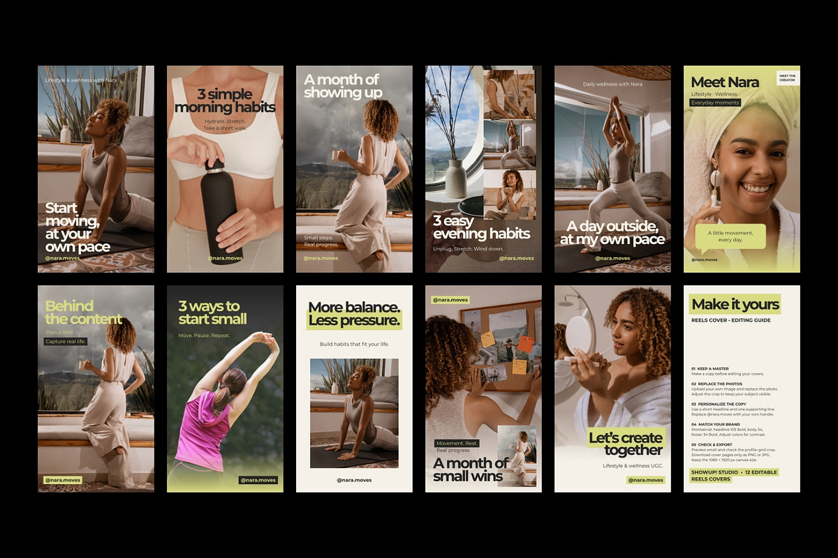 Lifestyle & Wellness Reels Cover Kit, a Social Media Template by ShowUp! Studio (Photo 3 of 6)