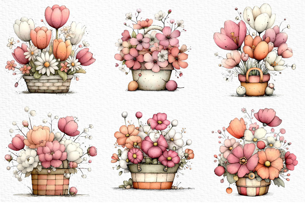 Spring Flower Basket Clipart Png, an Illustration by Craft Nest (Photo 4 of 11)