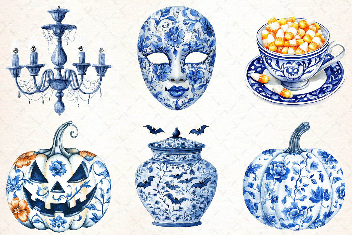 Blue Floral Halloween PNG, an Illustration by Libby Wishes (Photo 3 of 6)
