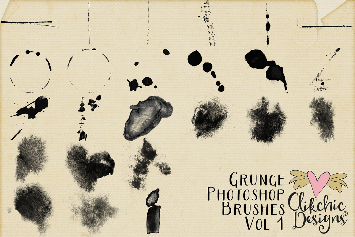 Grunge Texture Photoshop Brushes V1, a Brush Add-On by Clikchic Designs (Photo 2 of 4)
