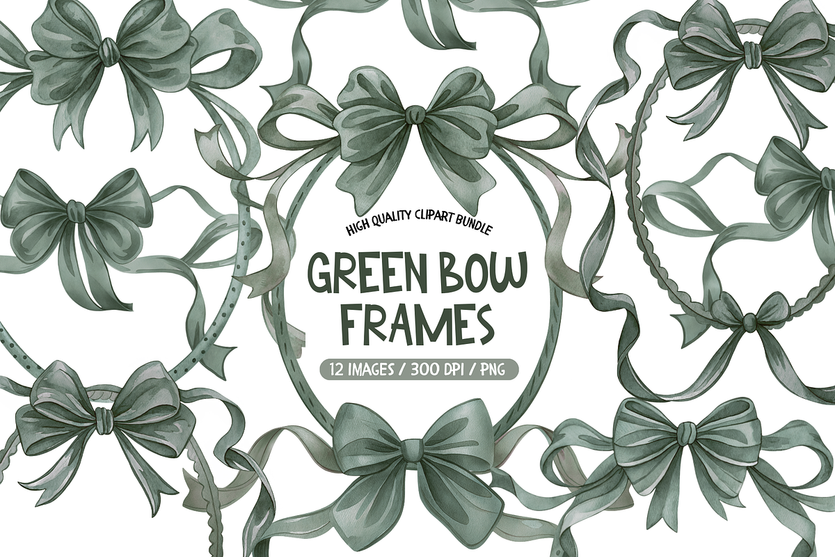 Green Bow Frames Clipart, an Illustration by TatiMockup (Photo 1 of 4)
