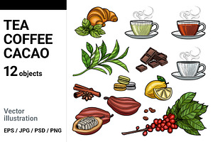 Coffee, cacao, tea.