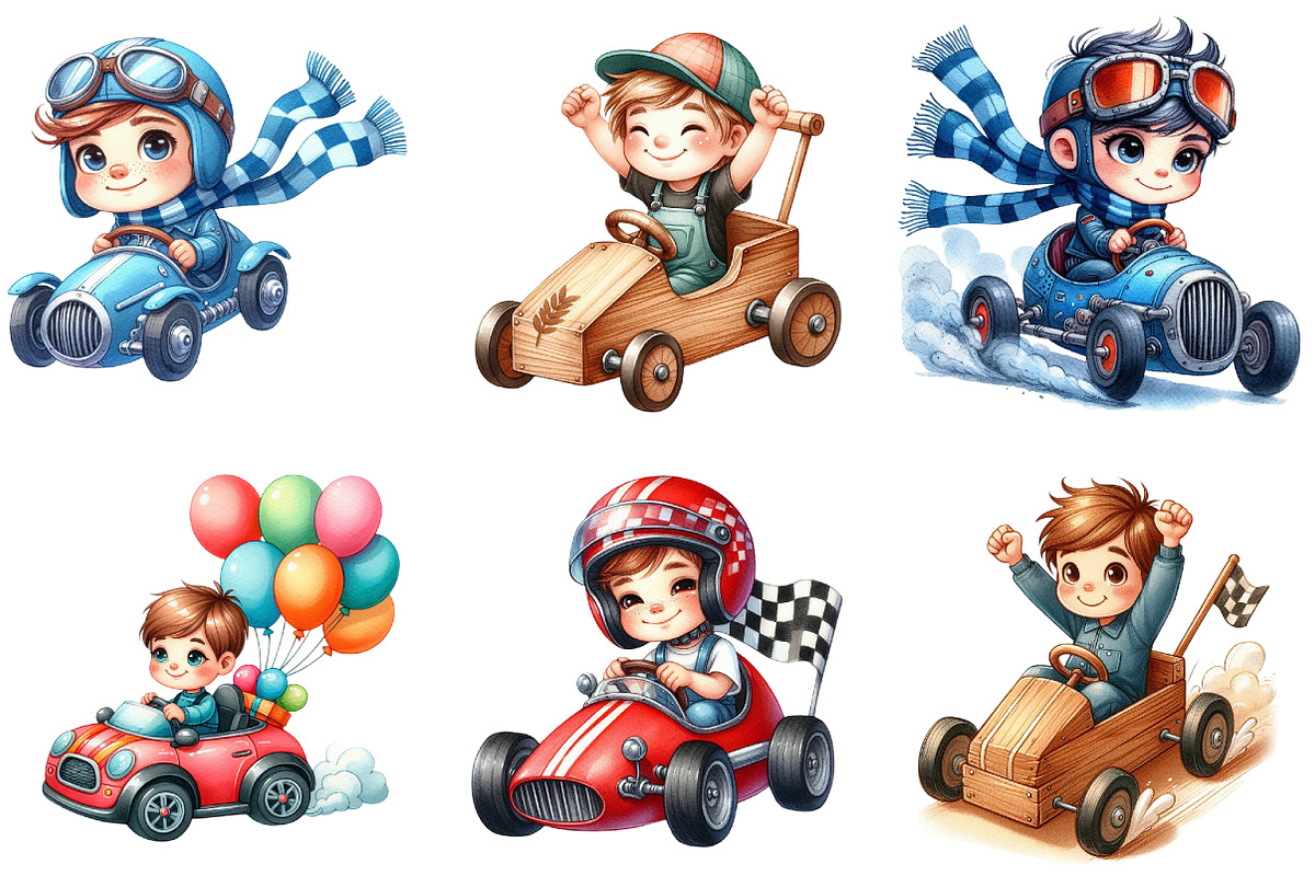 Cute Boy in a Race Car Clipart, an Illustration by DreamArtGraphic (Photo 3 of 4)