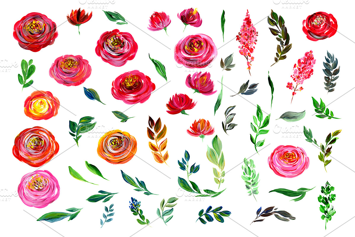 Acrylic & Watercolor Flowers Roses, an Illustration by GraphicsDish (Photo 2 of 2)