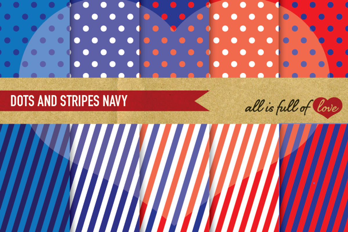Red Blue Polka Dots & Stripes Paper