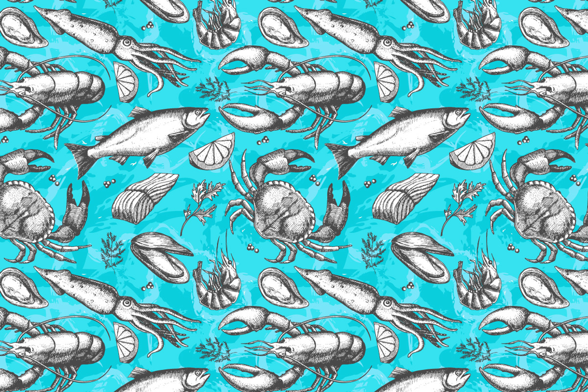 Seafood. Hand Drawn Vintage Set, a Background Graphic by Epine (Photo 5 of 5)
