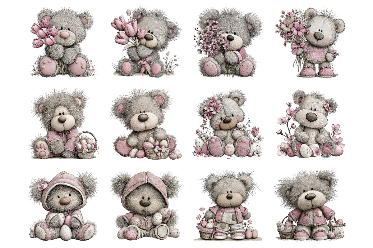 Whimsical easter teddy bear clipart, an Illustration by SinaCreation (Photo 2 of 11)